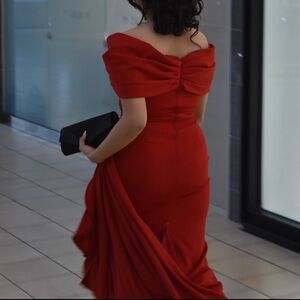 Red off the shoulder long dress